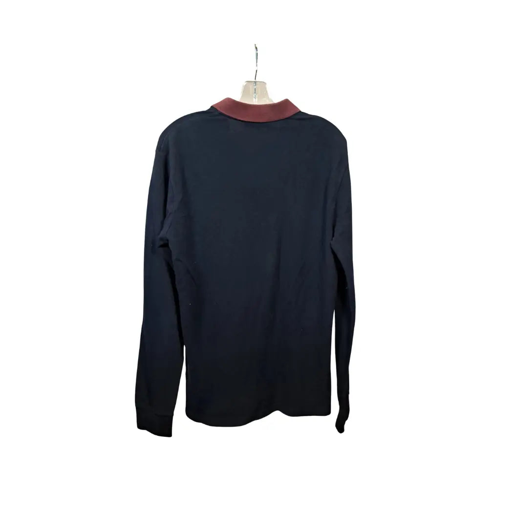 Fred Perry Vintage Longsleeve Polo / Navy–Burgundy Contrast Collar / Shirt Size L