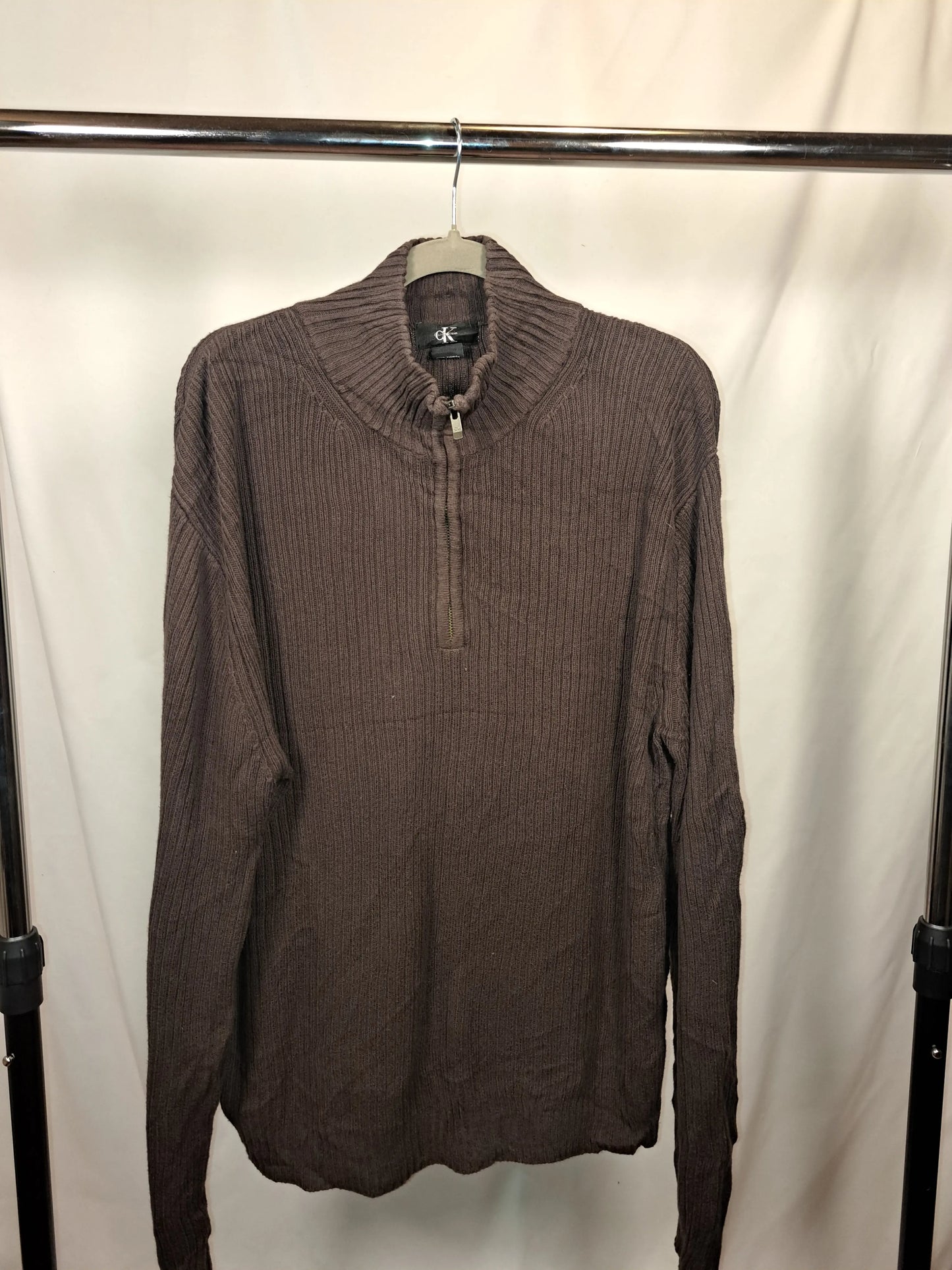 Calvin Klein Vintage Half Zip Pullover Braun – Größe L | Ribbed Knit Essential Calvin Klein