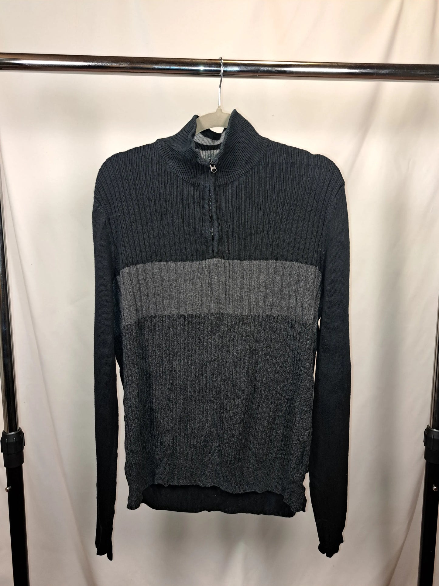 Calvin Klein Vintage Half Zip Pullover Zweifarbig – Größe M | Rib Knit Contrast Calvin Klein