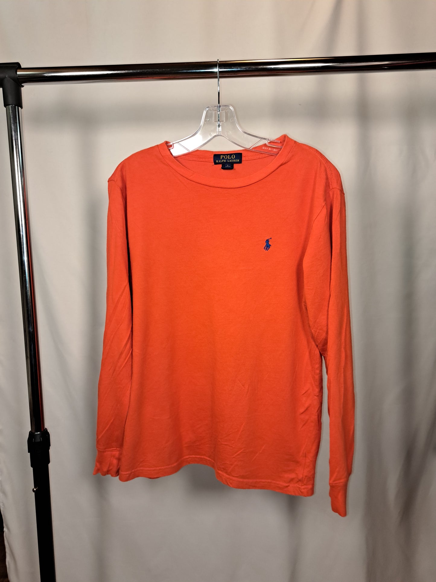 Vintage Polo Ralph Lauren Longsleeve – Orange mit blauem Logo, Größe L | Bold Classic Style