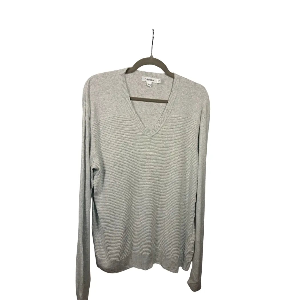 Calvin Klein Vintage V-Neck Pullover Hellgrau – Größe XL | Minimalist Rib Knit