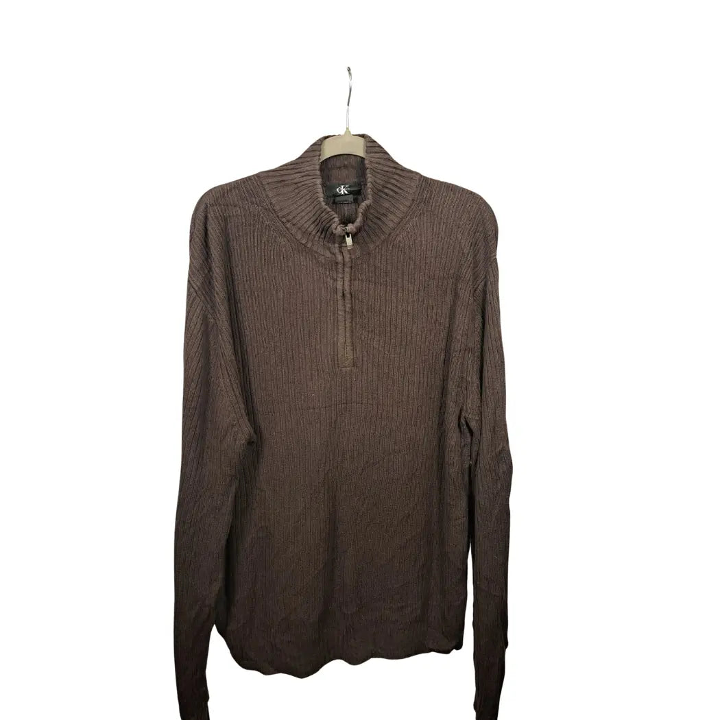 Calvin Klein Vintage Half Zip Pullover Braun – Größe L | Ribbed Knit Essential