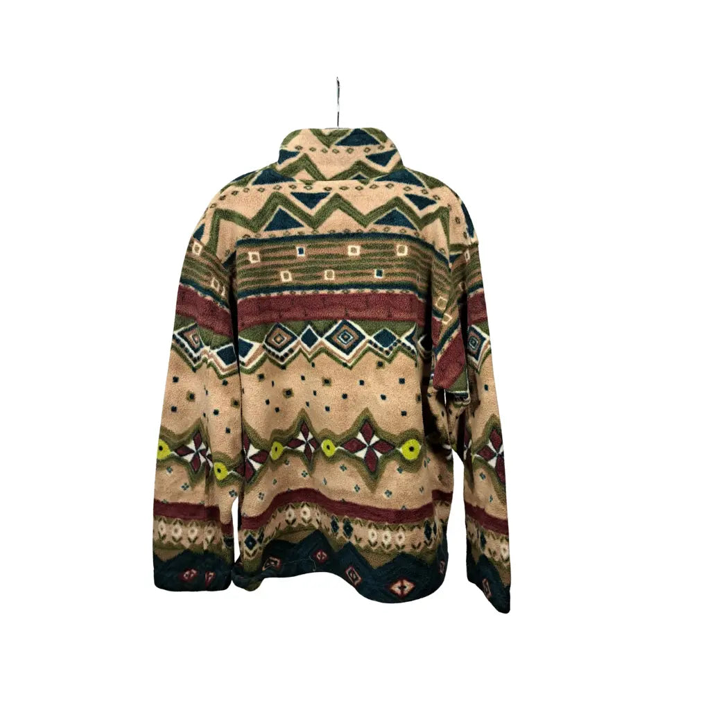 Invicta Vintage 90s Fleece Pullover / Aztec Pattern / Beige-Green / Size L