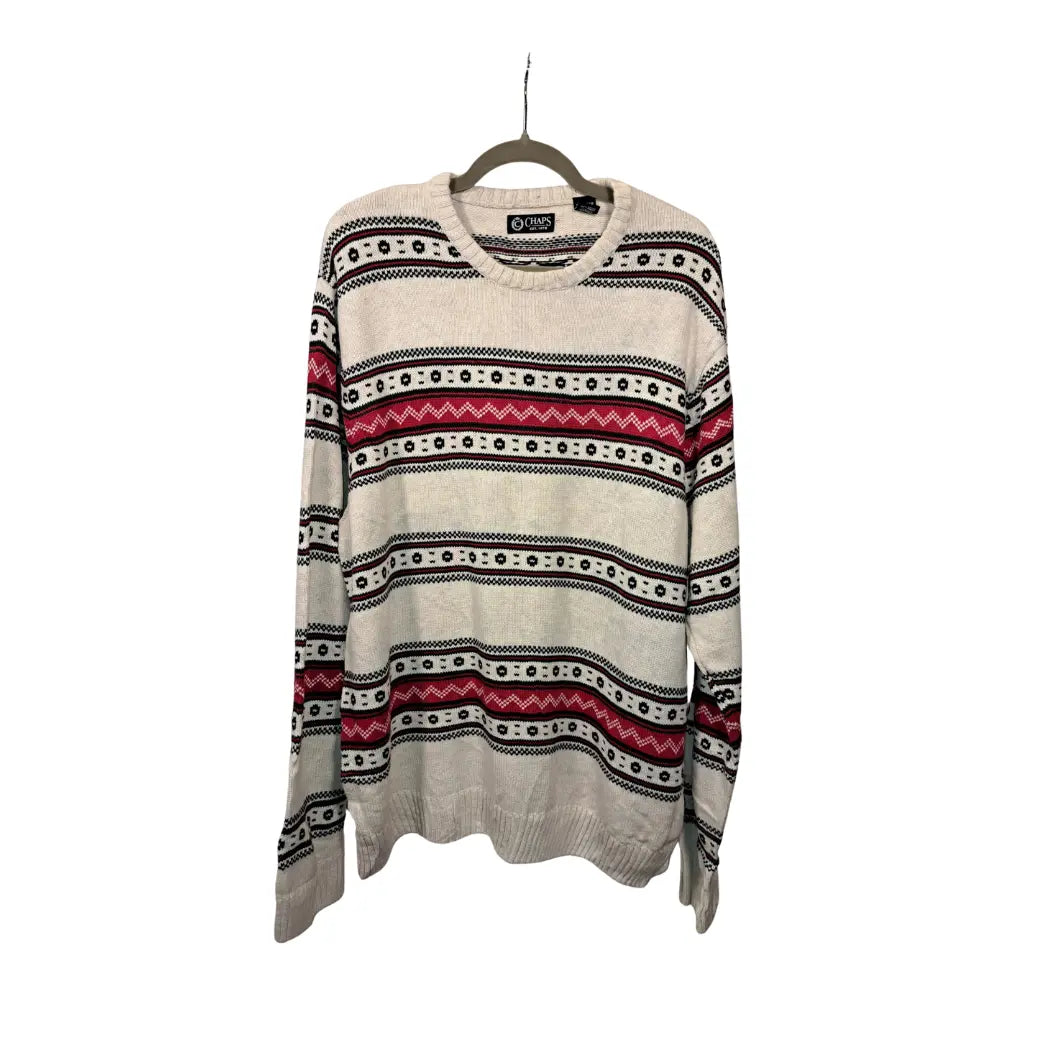 Chaps by Ralph Lauren – Vintage Fair Isle Strickpullover / Weiß–Rot–Schwarz / Größe L