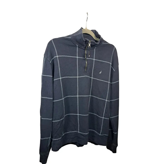 Nautica Vintage Quarter Zip Pullover Navy – Größe L | Fensterkaro Design