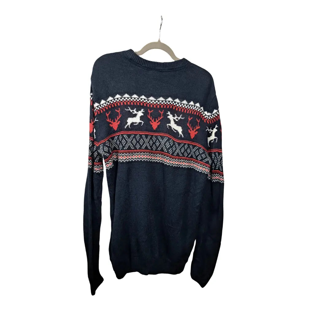 Vintage Norweger Strickpullover – Rentier Fair-Isle Muster / Navy / Pullover Größe XL