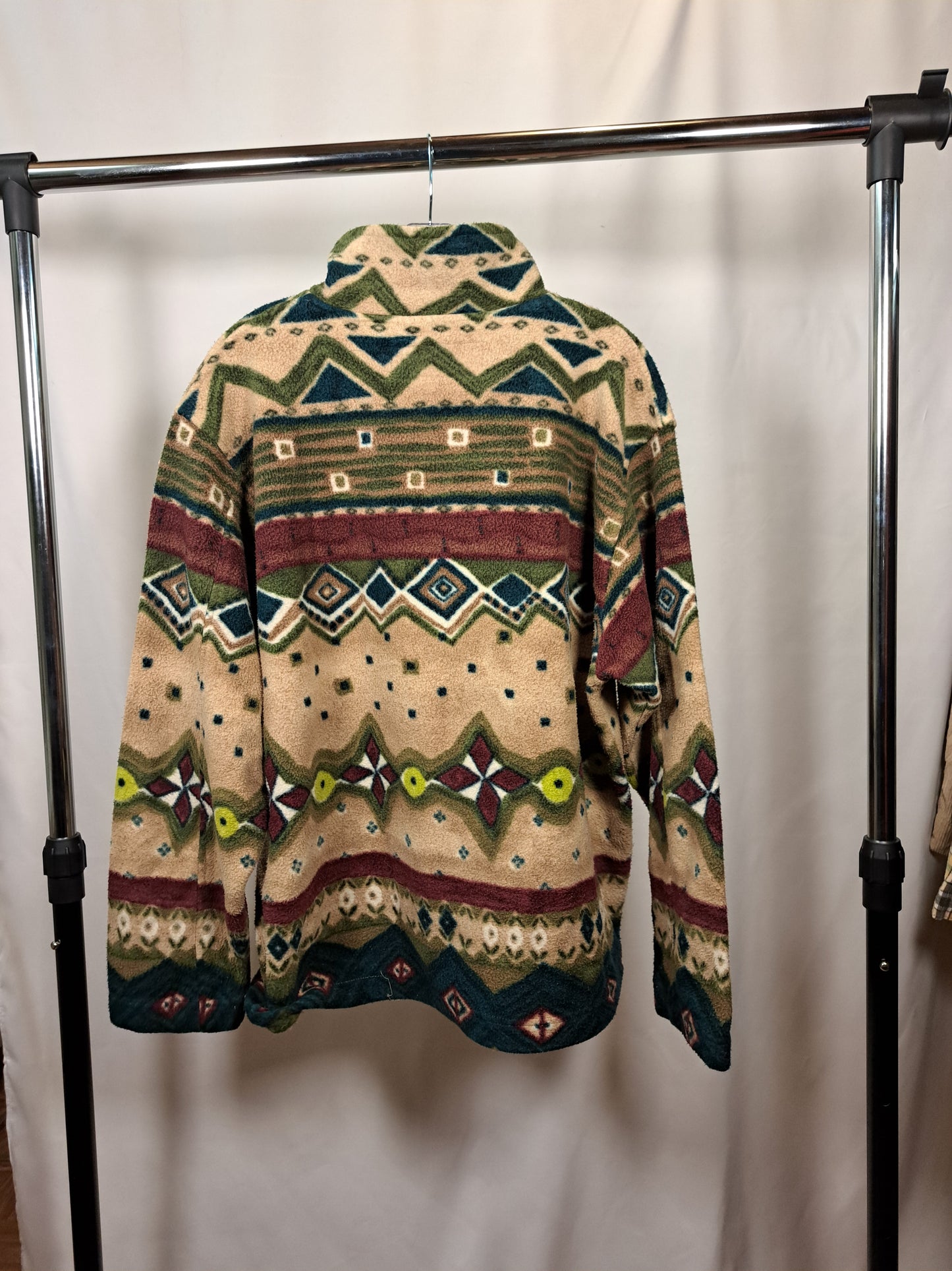 Invicta Vintage 90s Fleece Pullover / Aztec Pattern / Beige-Green / Size L