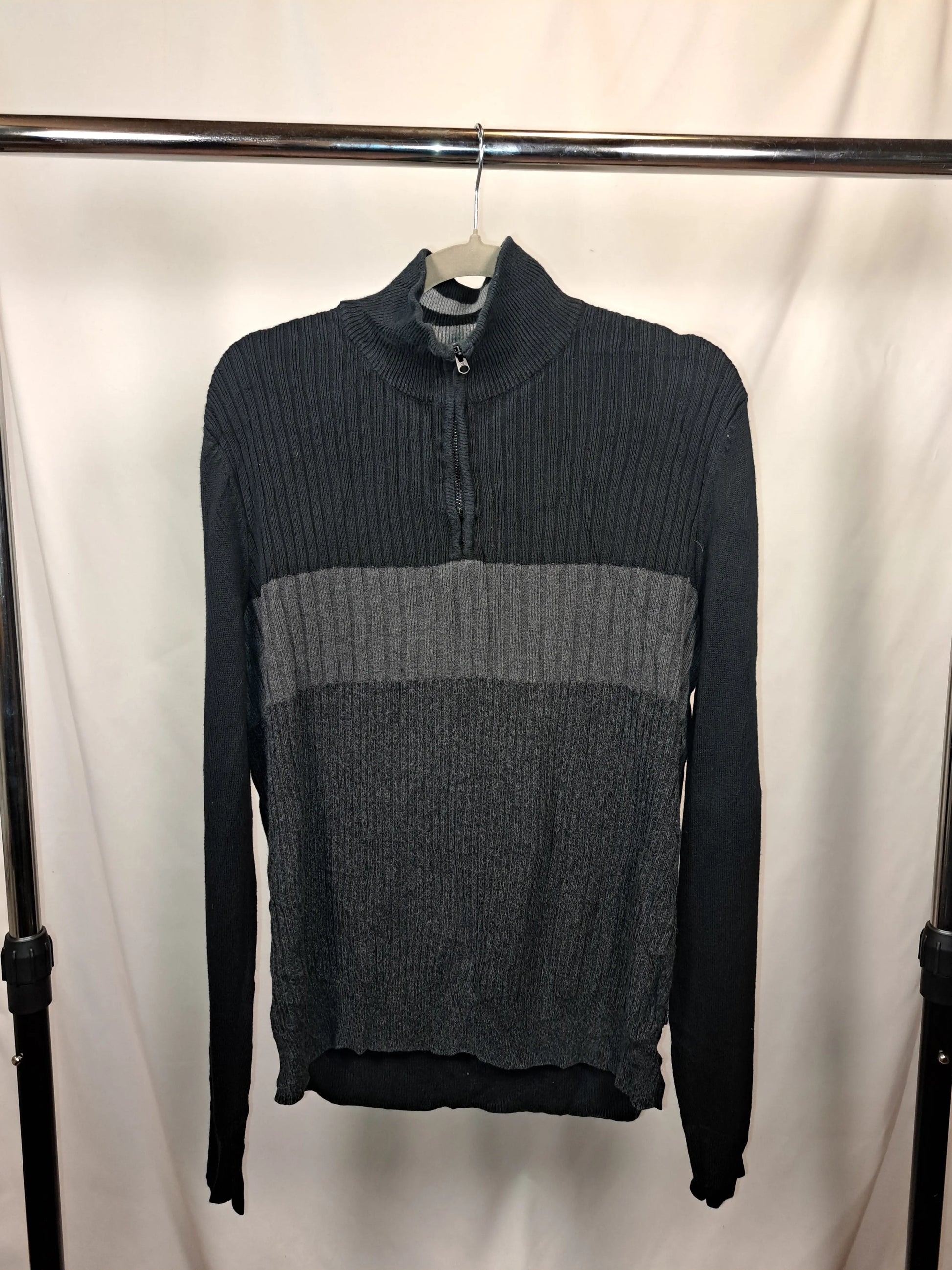 Calvin Klein Vintage Half Zip Pullover Zweifarbig – Größe M | Rib Knit Contrast Calvin Klein