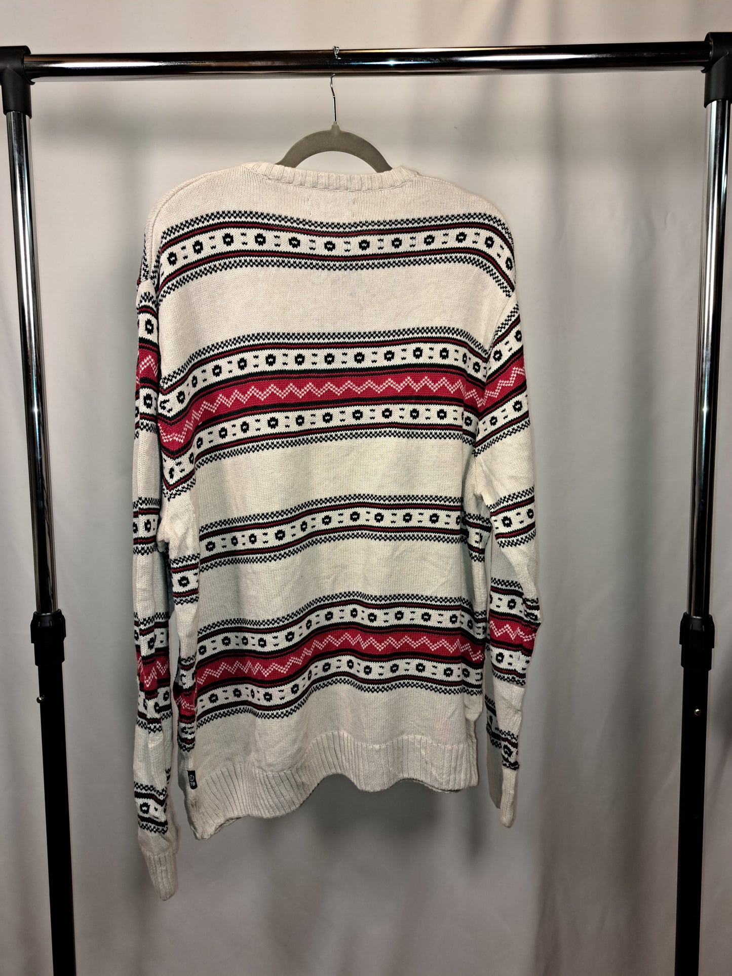 Chaps by Ralph Lauren – Vintage Fair Isle Strickpullover / Weiß–Rot–Schwarz / Größe L