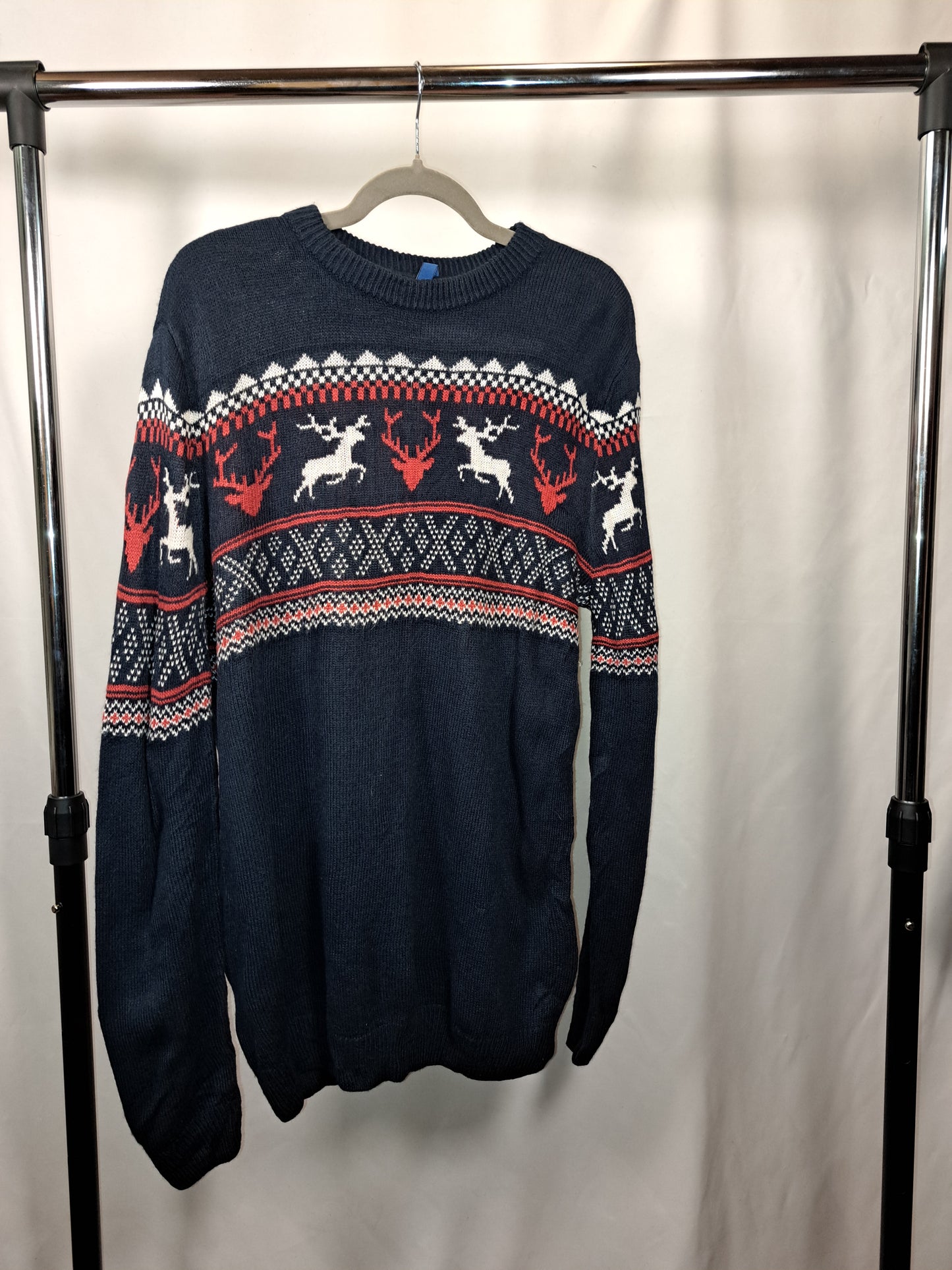Vintage Norweger Strickpullover – Rentier Fair-Isle Muster / Navy / Pullover Größe XL
