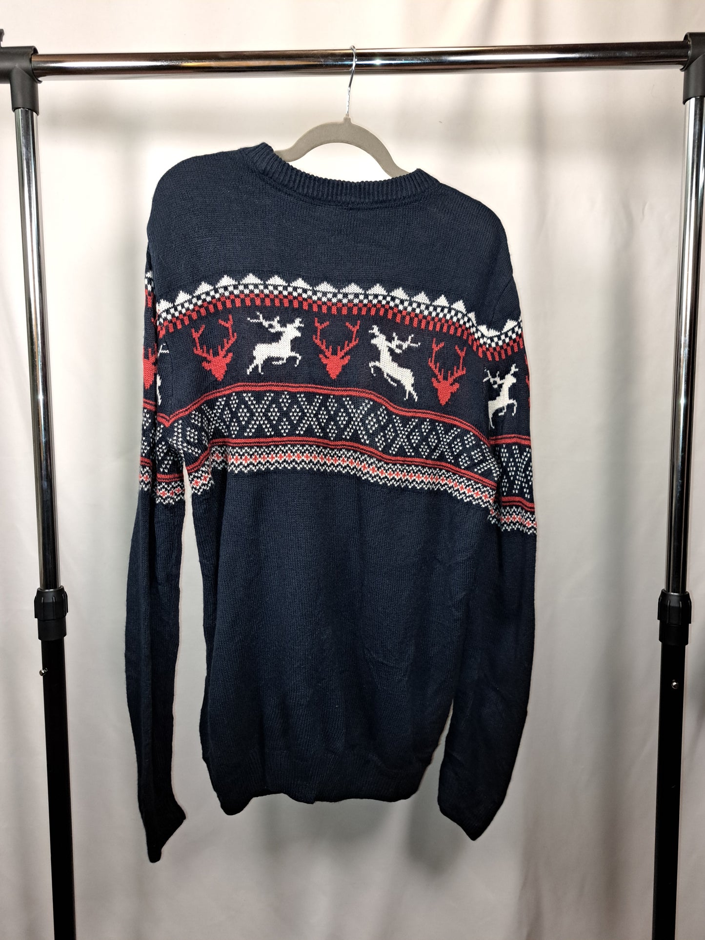 Vintage Norweger Strickpullover – Rentier Fair-Isle Muster / Navy / Pullover Größe XL